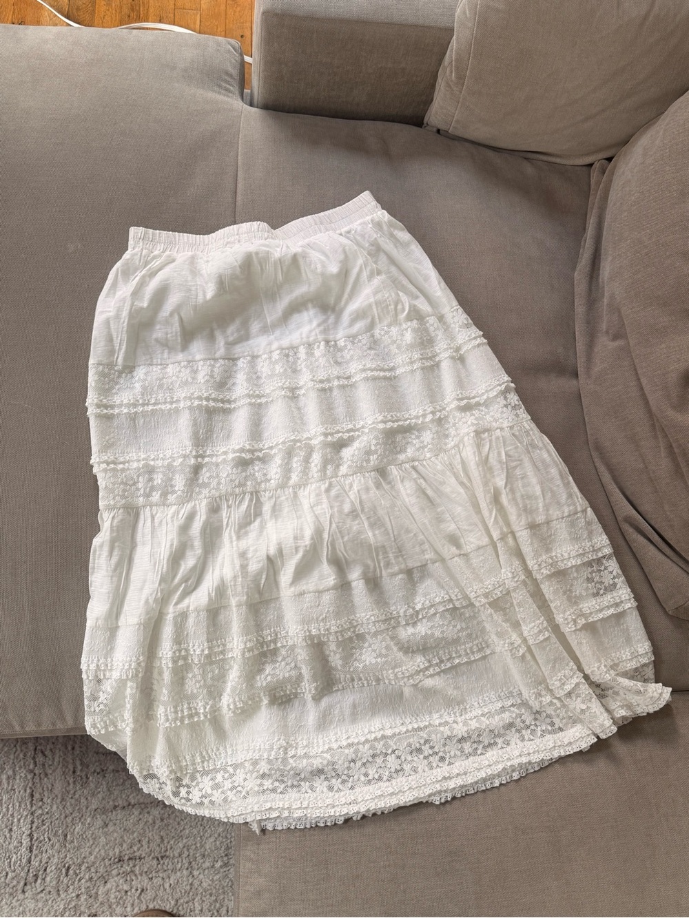 WD.NY White Tiered Lace Maxi Skirt